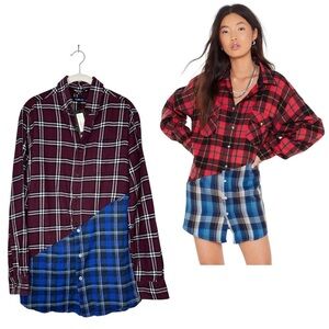 Nasty Gal Vintage All Mixed Up Oversized Plaid Check Shirt Dress Women’s S/M NEW